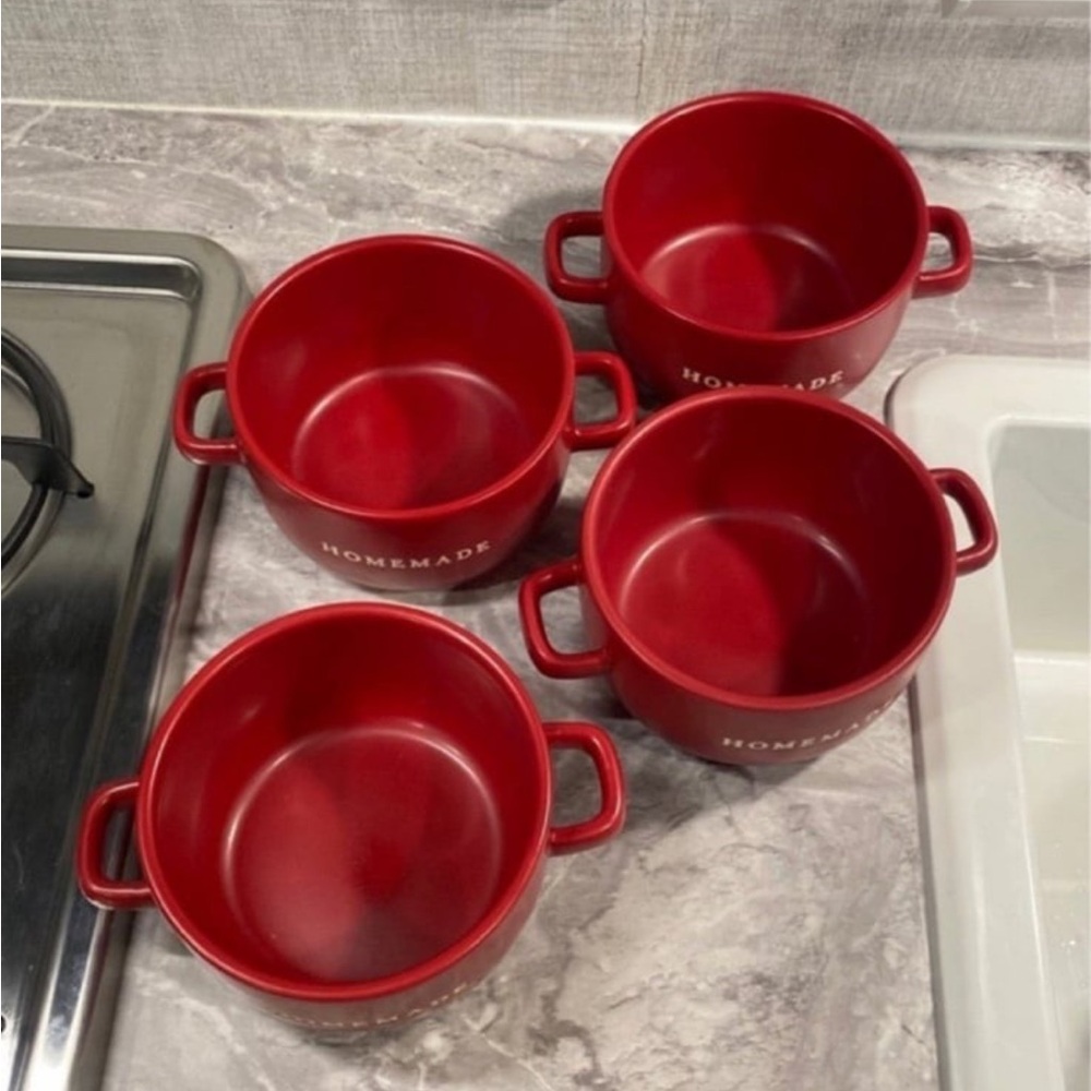 Homemade Red Soup Bowls Set of 4 - Picture 3 of 8